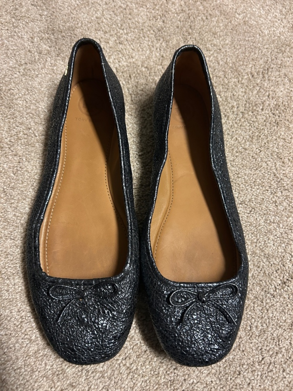 TORY BIRCH Laila 2 Driver Ballet Flat, Metallic Navy, SZ 9, EXCELLENT CONDITION